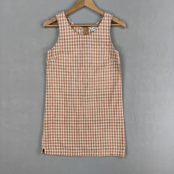 Kala Dresses & Skirts - Vintage Kala Dress Womens 7/8 Brown Gingham Sleeveless Shift Cotton Mini